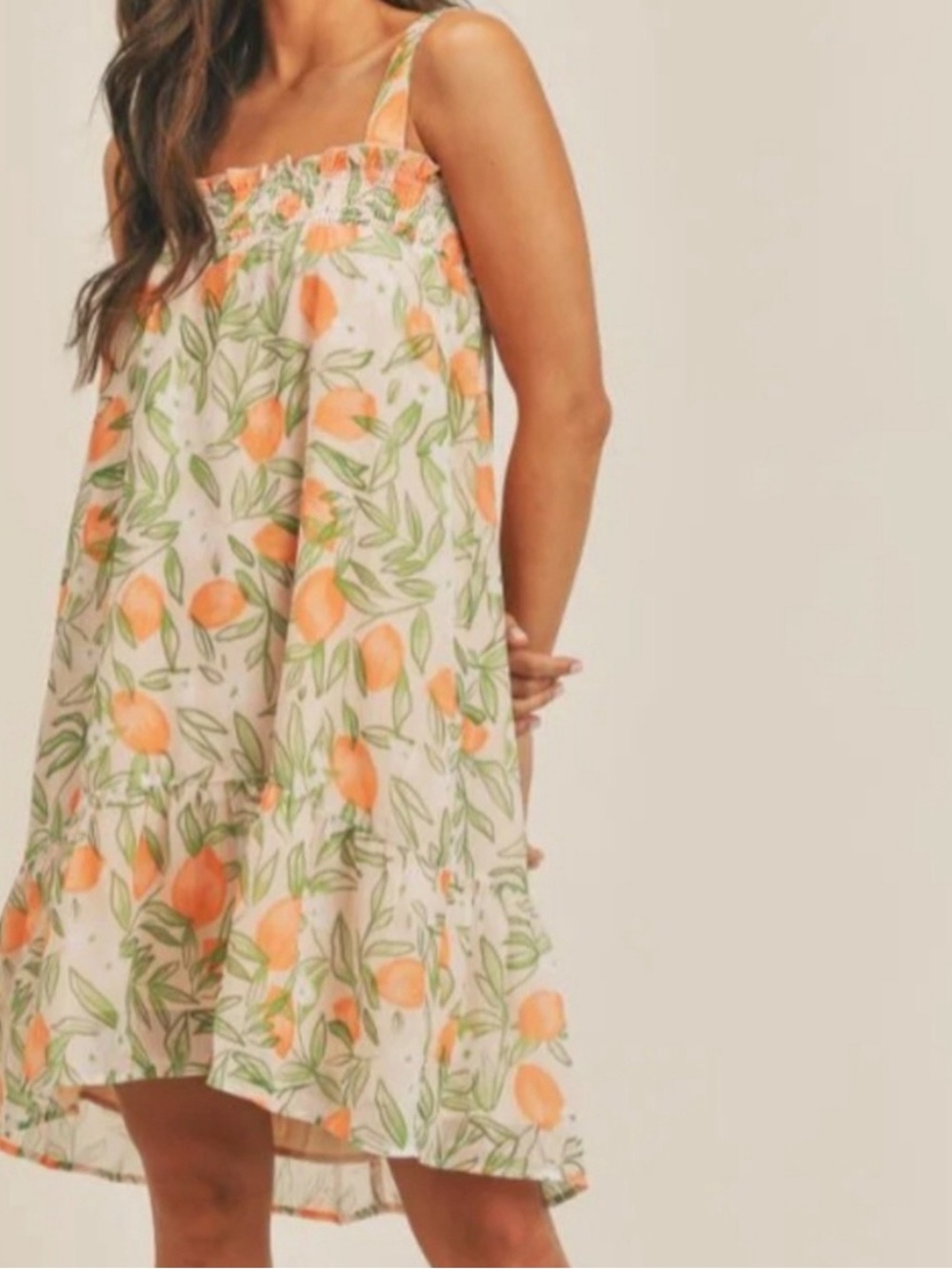 SADIE & SAGE Orange Citrus Tiered Smocked Wedding Summer Babydoll Mini Dress XS